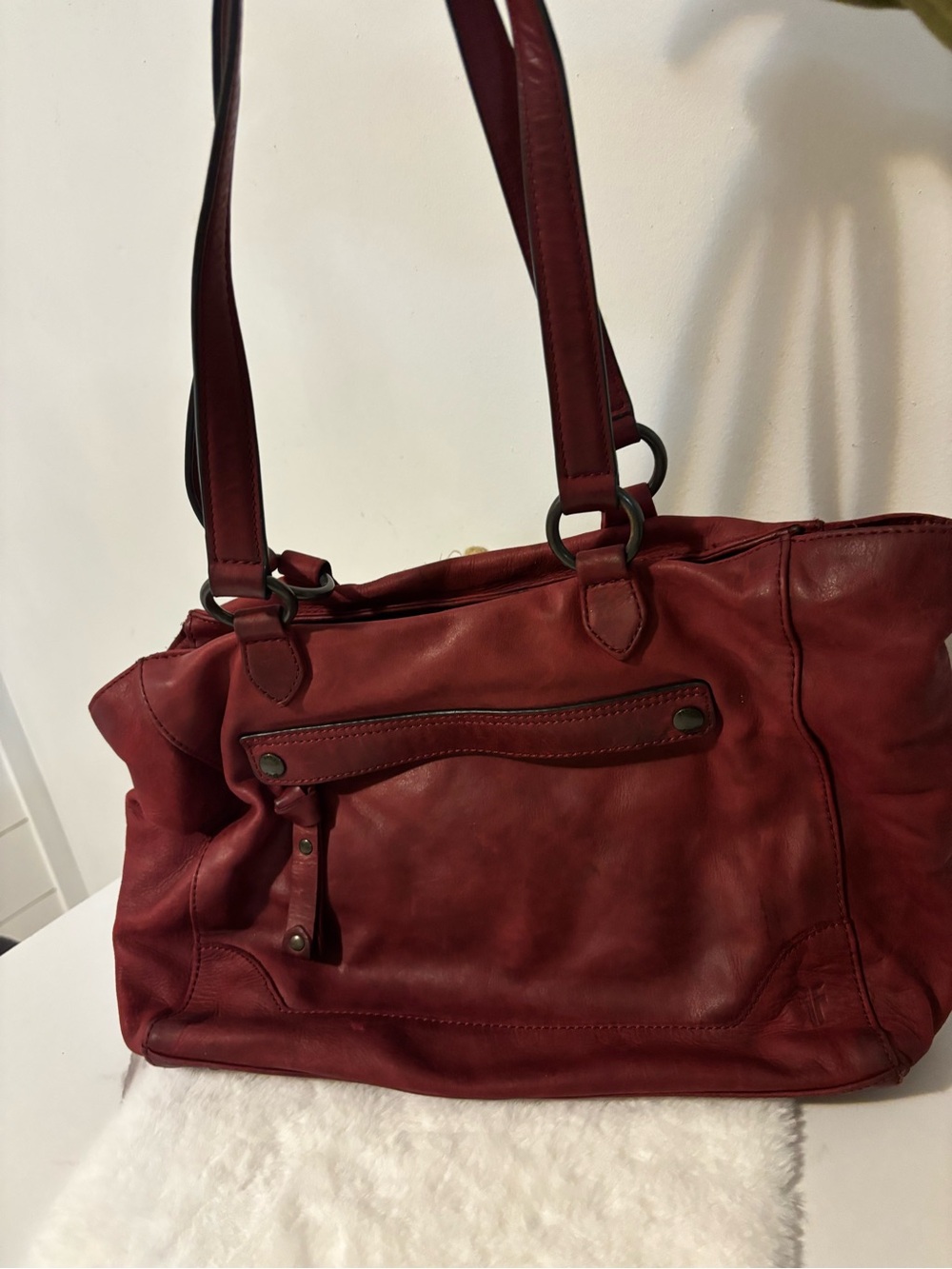 Frye Red Leather Shoulder Tote